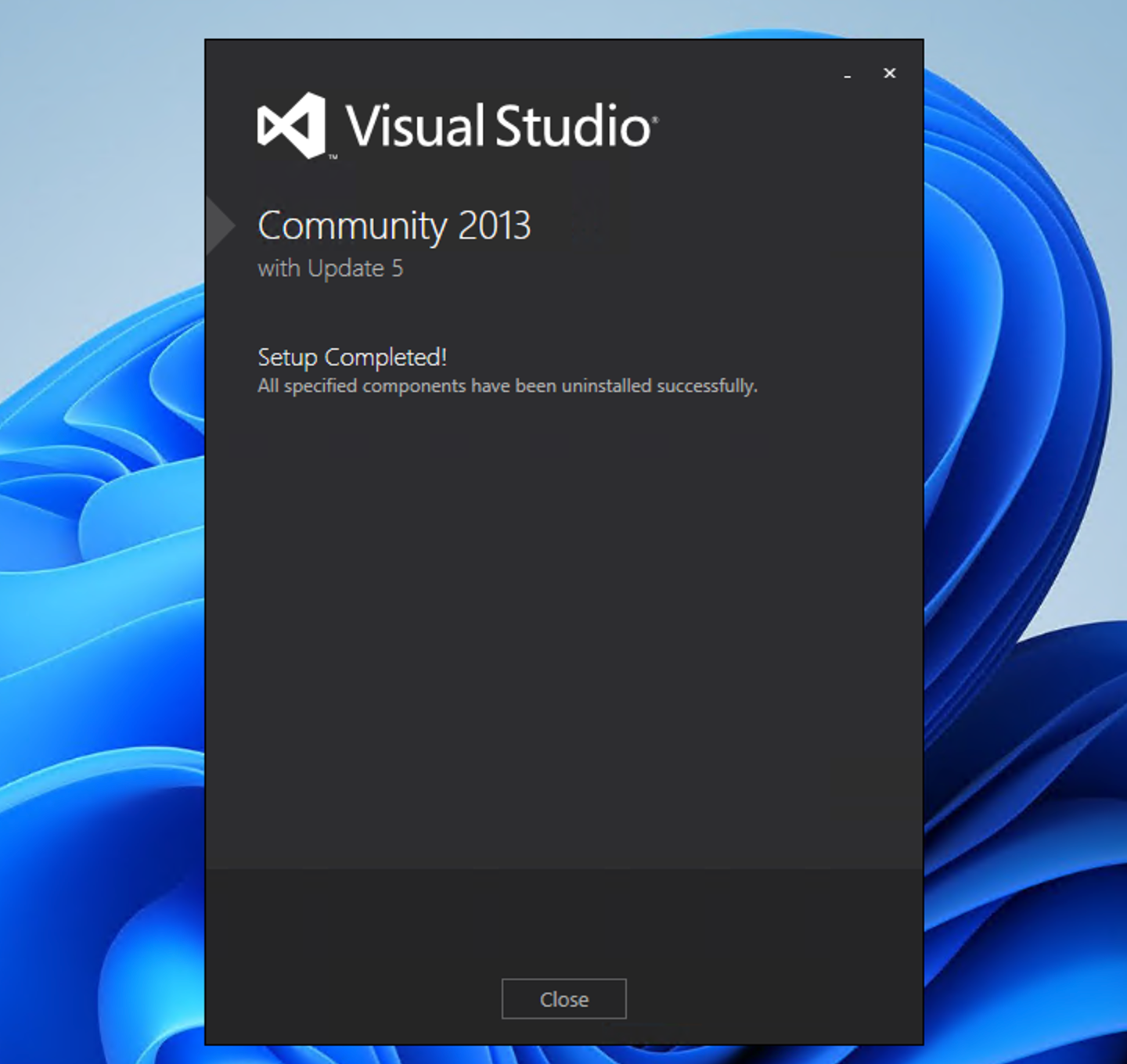 Visual Studio 2013 Uninstallation completed