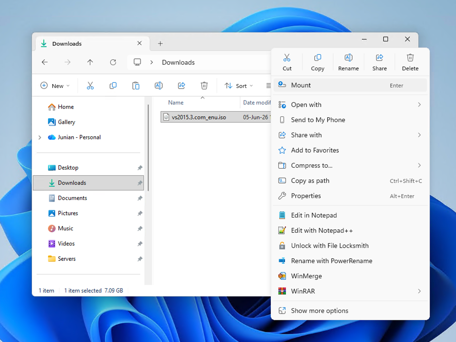 Mount Visual Studio 2015 ISO