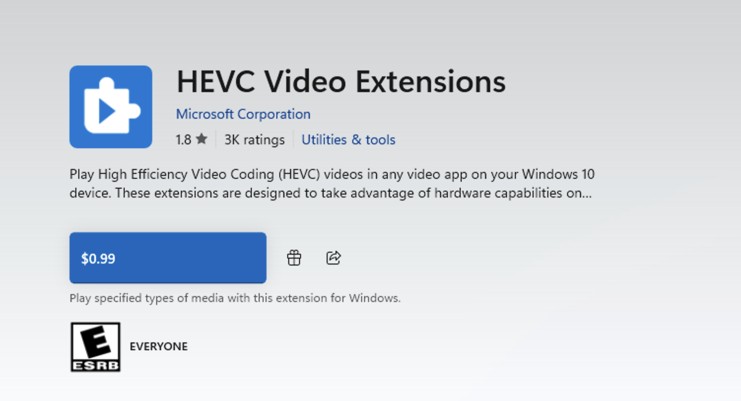 HEVC Video Extensions, the paid version