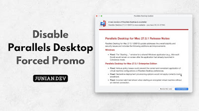 How to prevent and disable Parallels Desktop update / promo / advertising pop-up window so it won't show up ever again