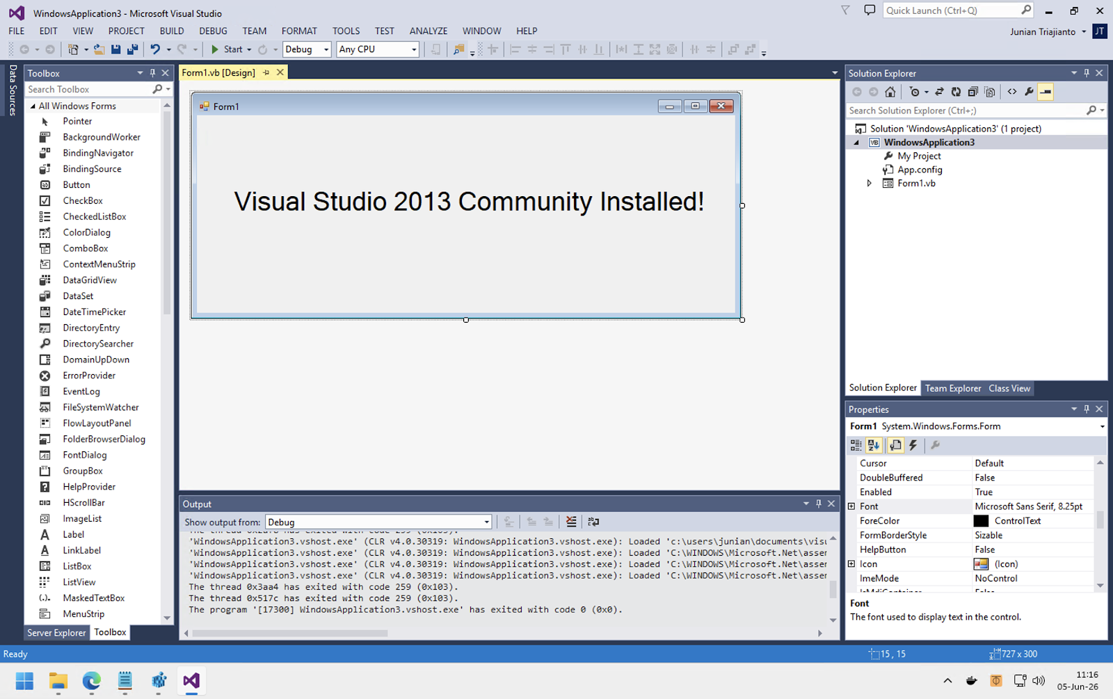 Visual Studio 2013 New Windows Forms Project