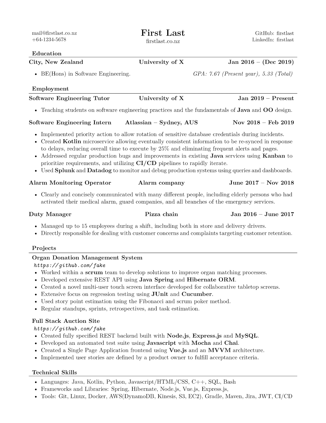 Resume template by iPlain on reddit