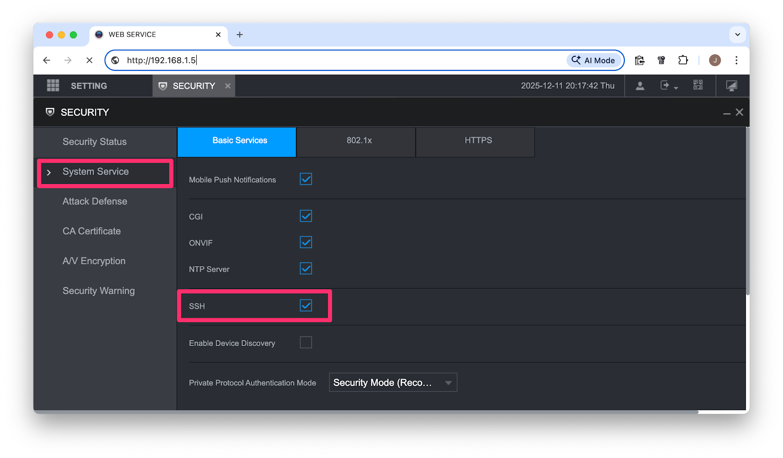 Enabling Dahua NVR or DVR/XVR SSH service