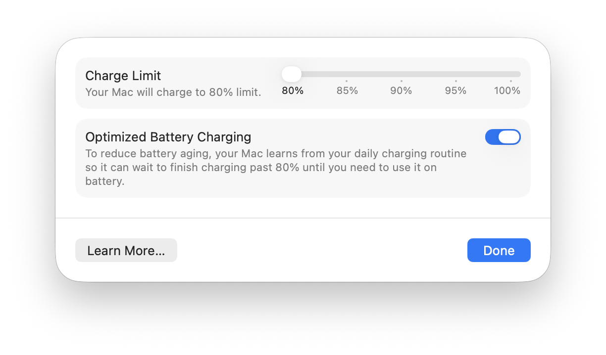 macOS Battery Charge Limit in System Settings