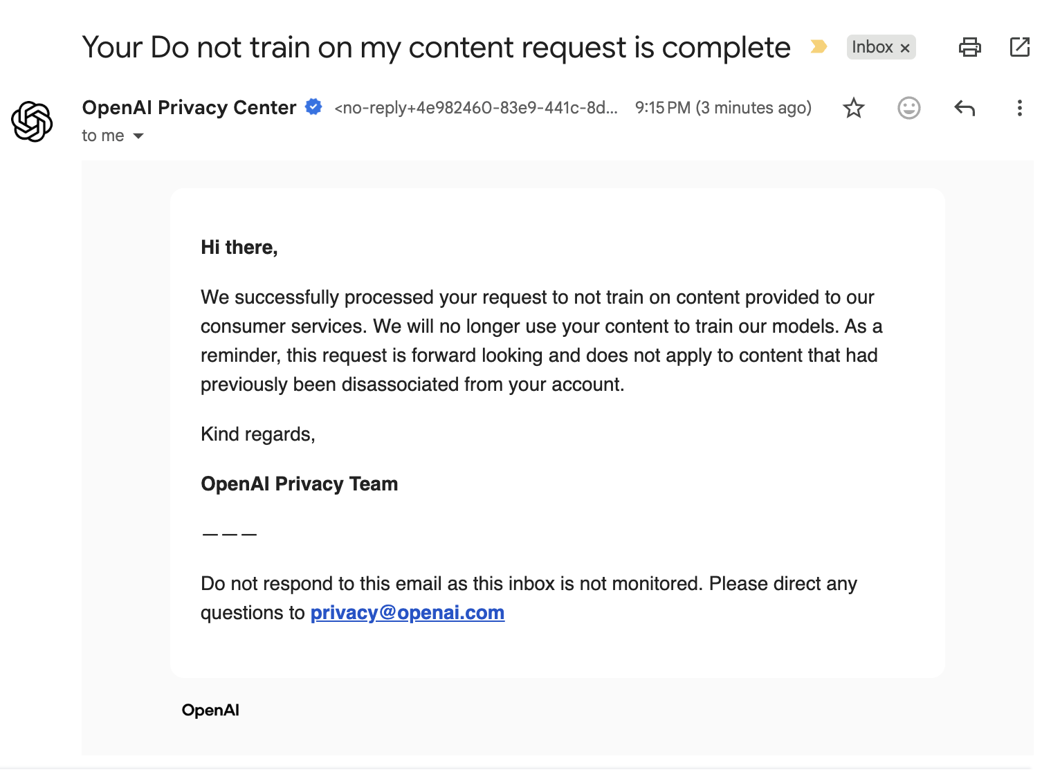 OpenAI email confirmation