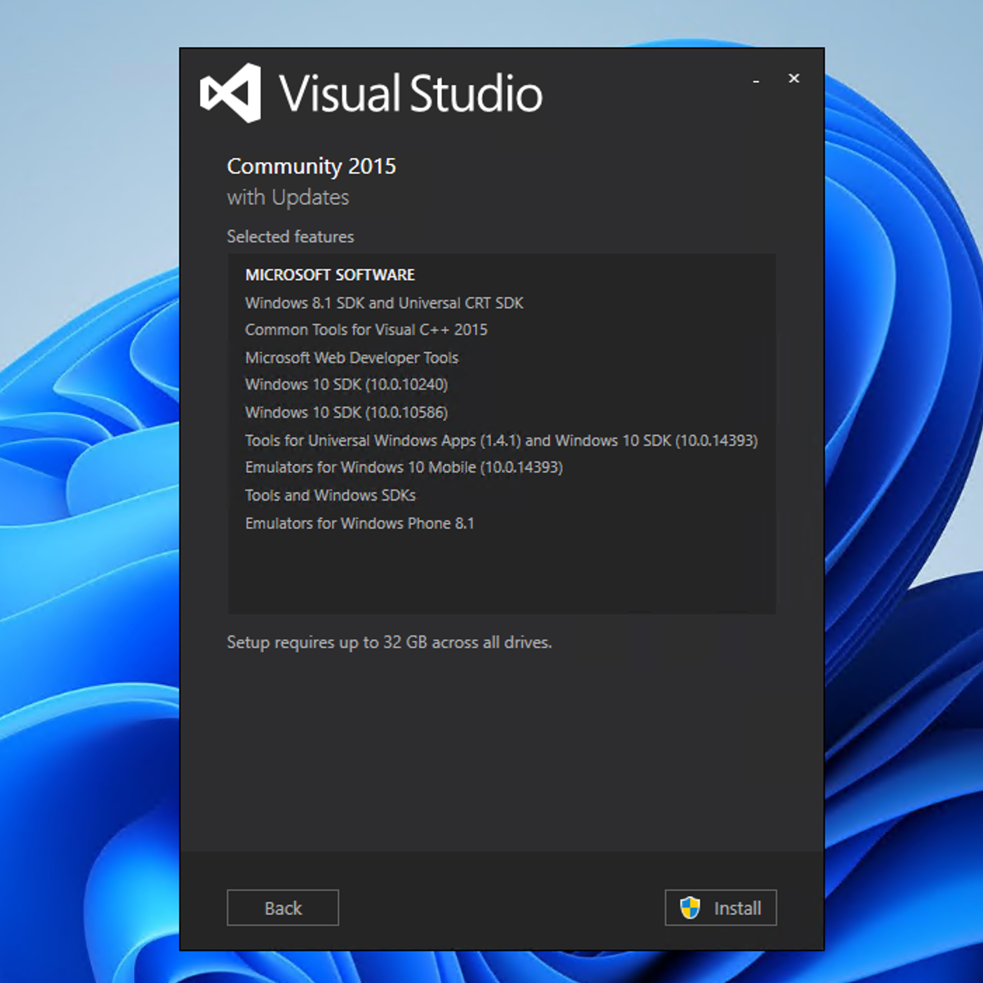 Visual Studio 2015 Selected Features