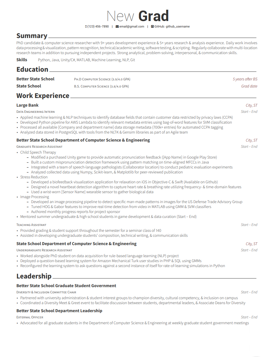 Resume template by Codey_McCodeface on reddit