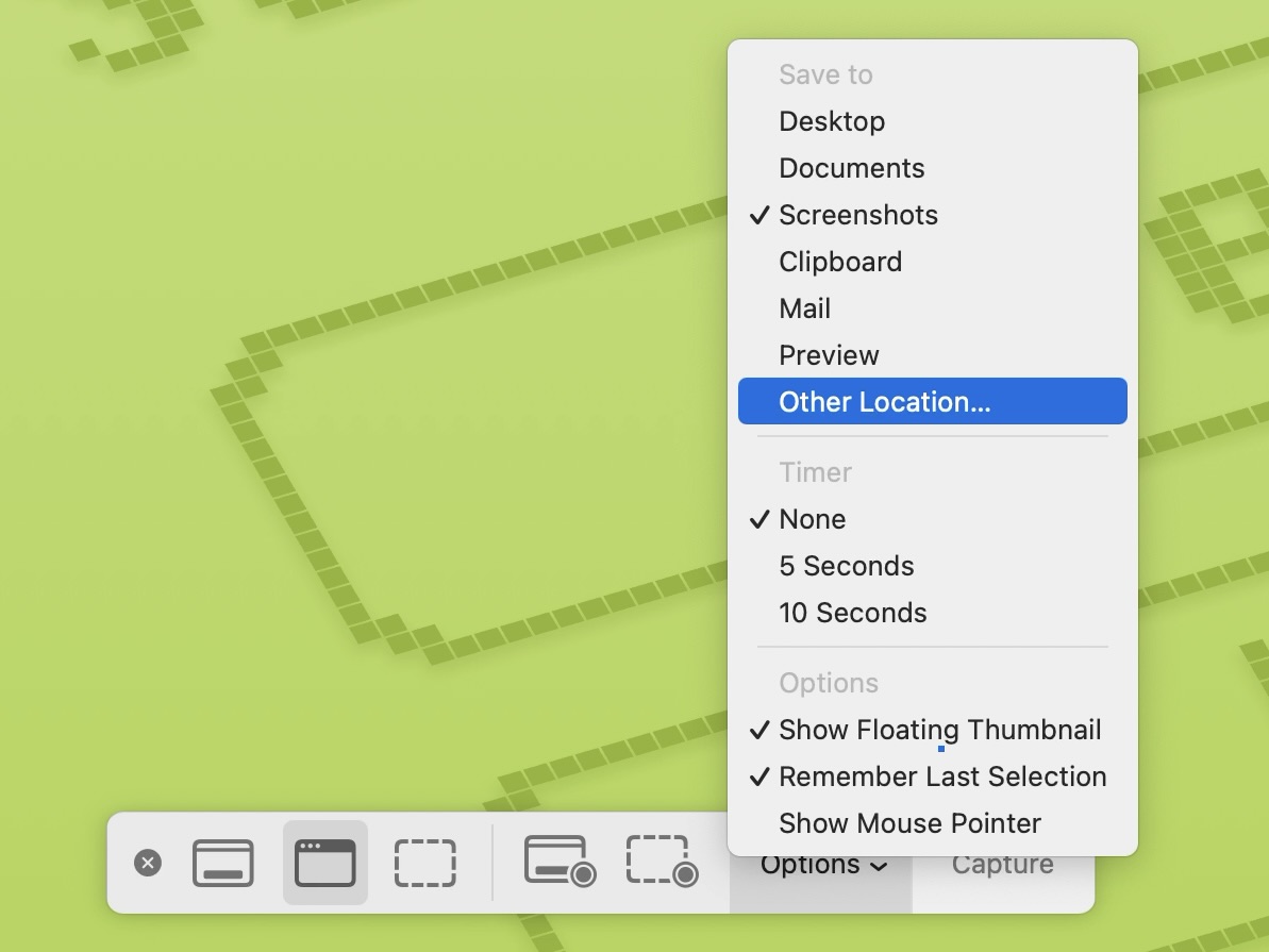 macOS Screenshot App -> Save to -> Other Location…