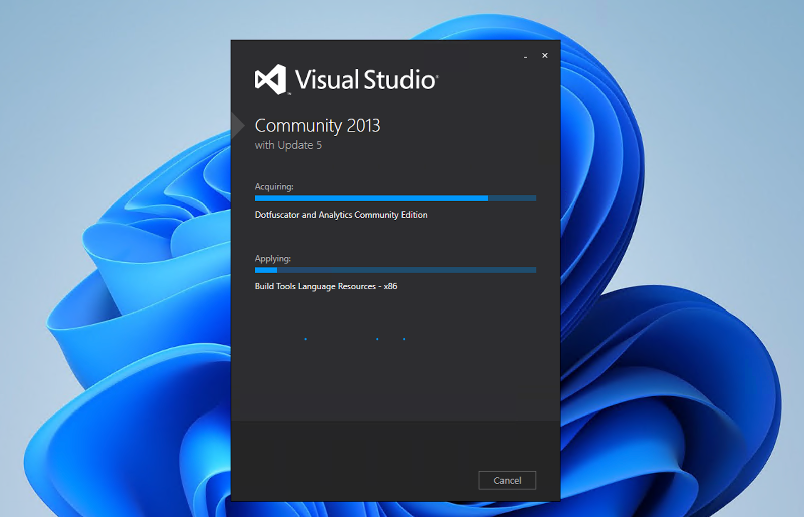 Visual Studio 2013 installation progress
