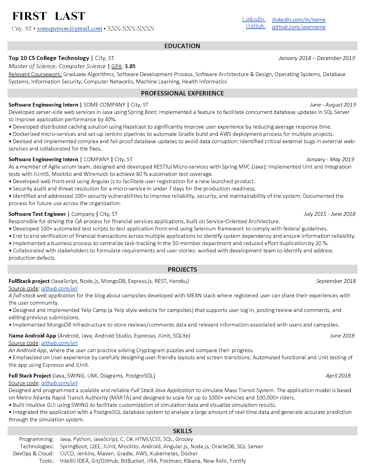 Resume template by killwish1991 on reddit