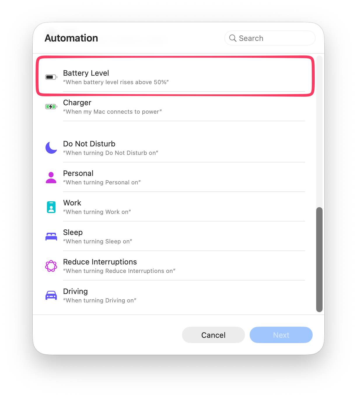 Battery Level Shortcuts Automation Trigger