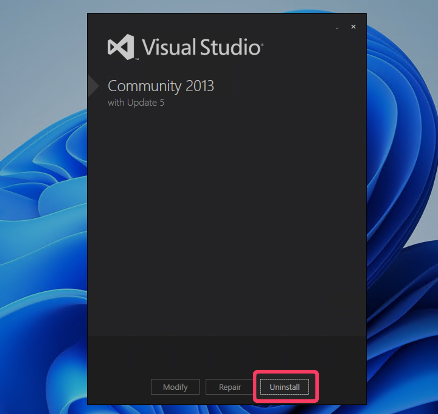Uninstall Visual Studio 2013