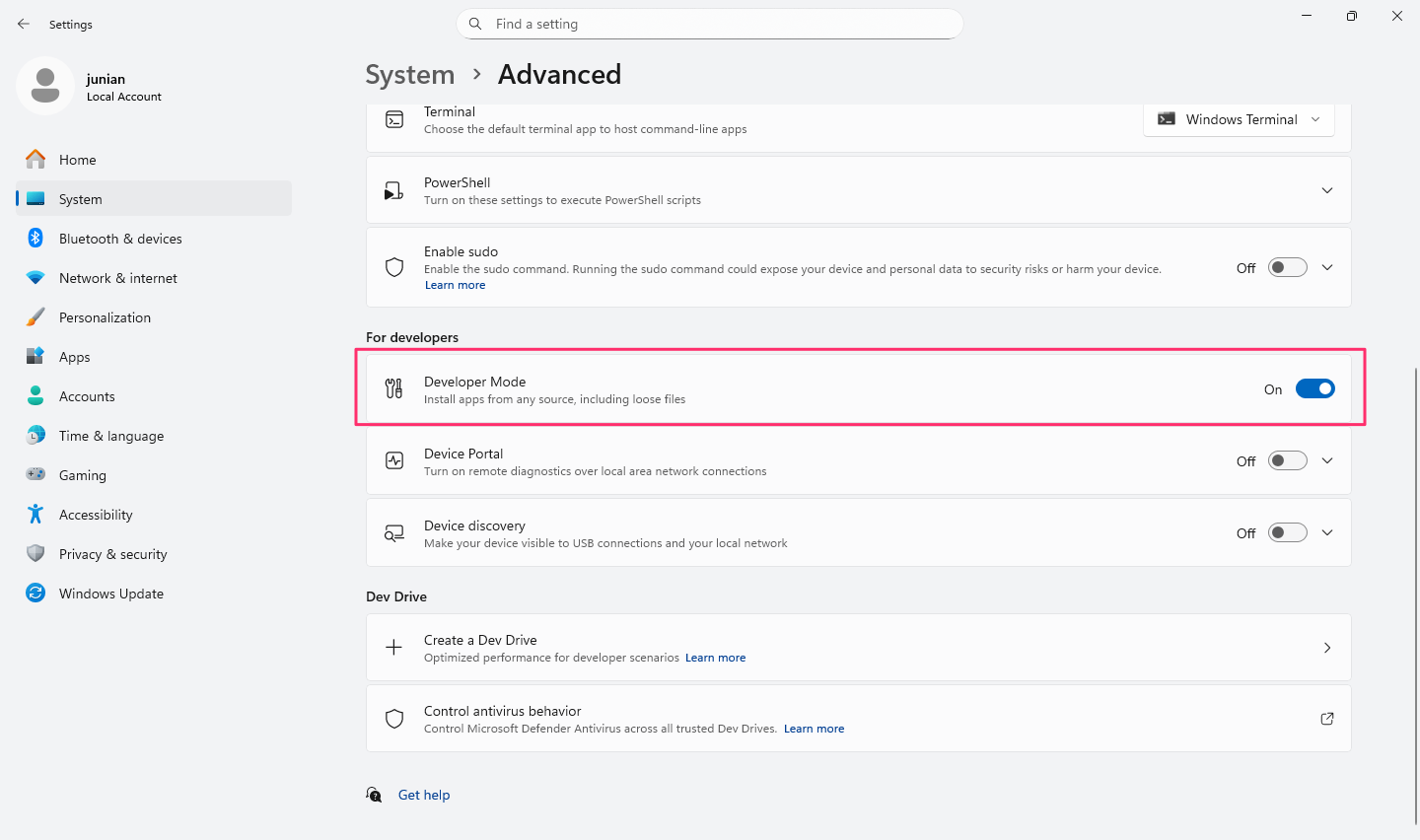 Enable Developer Mode