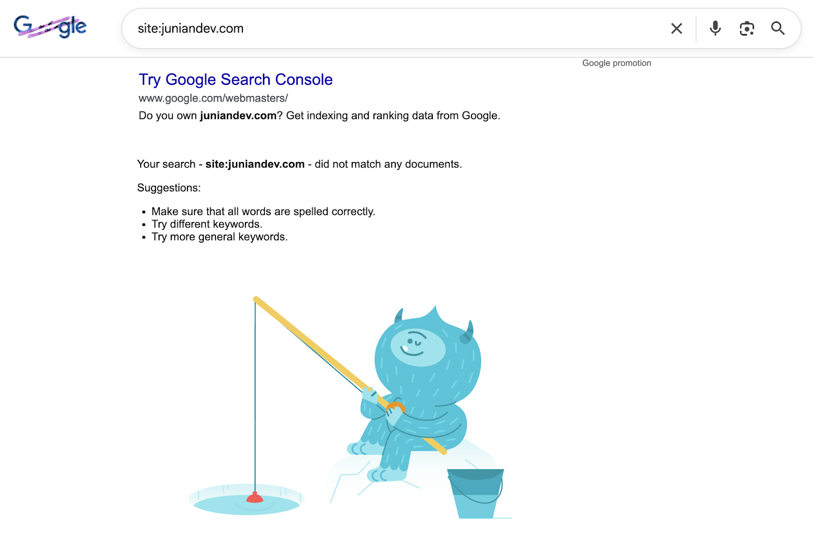 JunianDev.com is not indexed by Google yet