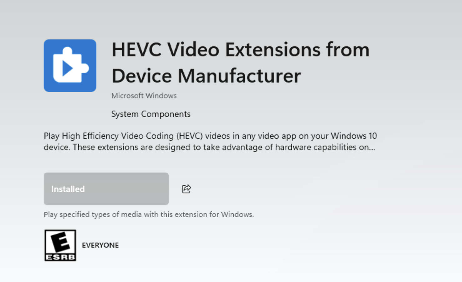 HEVC Video Extensions from Device Manufacturer