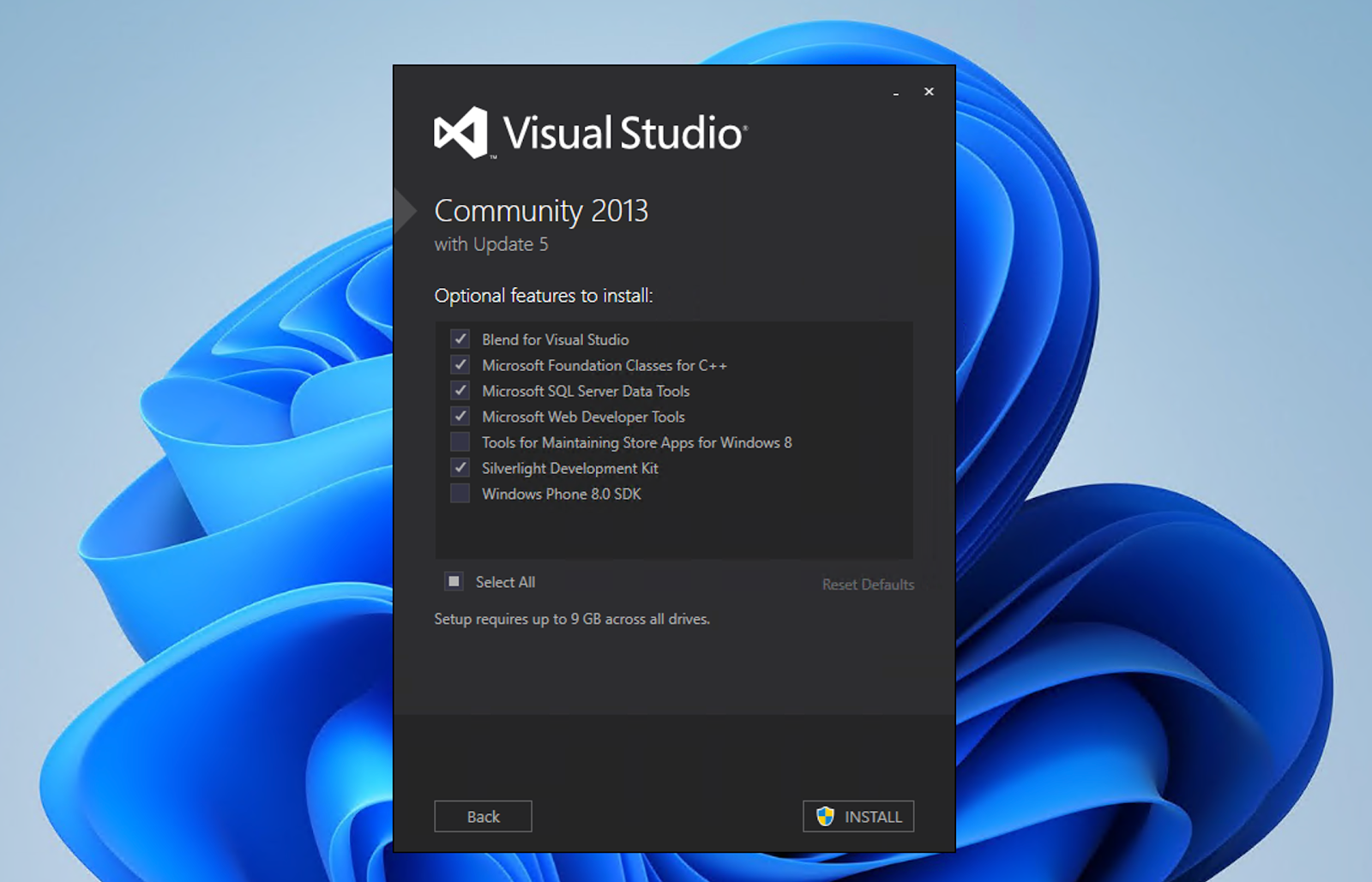 Visual Studio 2013 Optional Features
