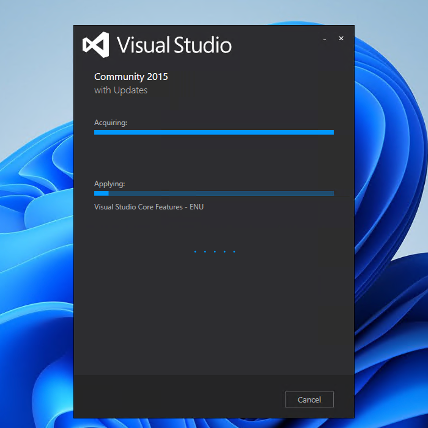 Visual Studio 2015 installation progress